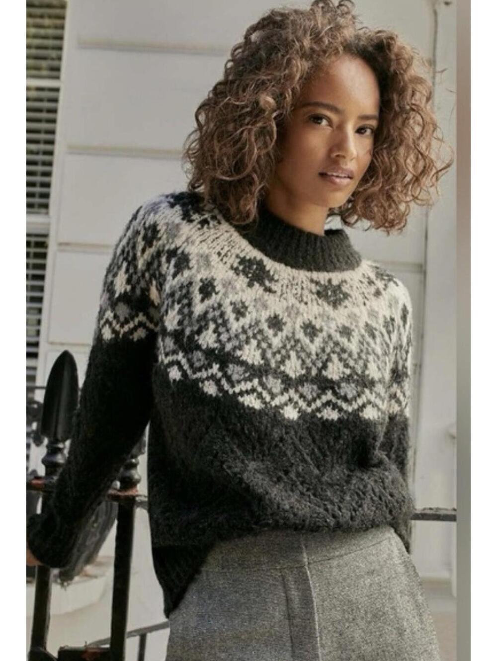 $498 EUC Veronica Beard Medium Jerin Fairisle Sweater Wool Alpaca Knit Nordic